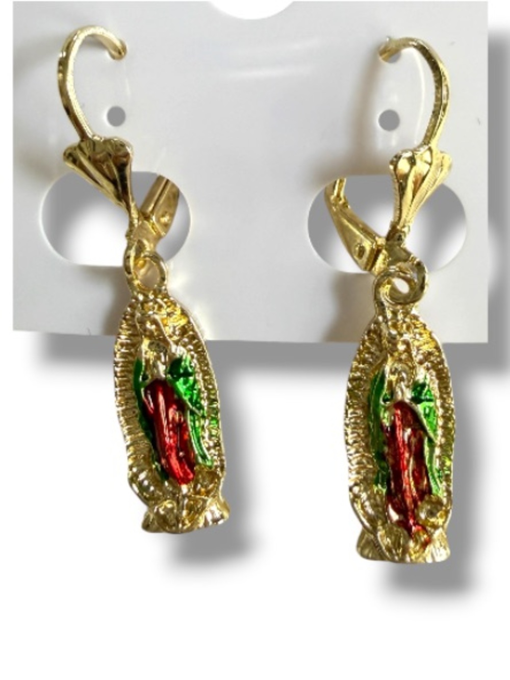 Virgen de Guadalupe Women’s Gold Plated Sterling Silver Dangling Earrings Mexico